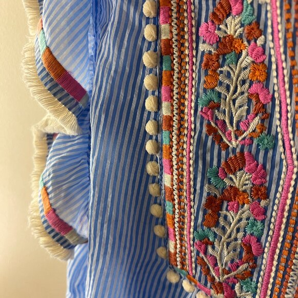 THML Blue Striped Embroidered Blouse - Picture 7 of 7